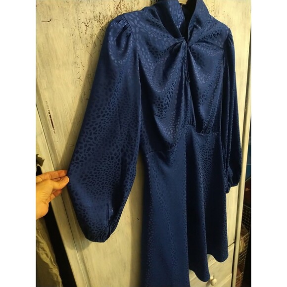Vintage  Puff Sleeve  Blue Leopard  Knee Length Sm Dress Goth Victorian grunge - Picture 5 of 9